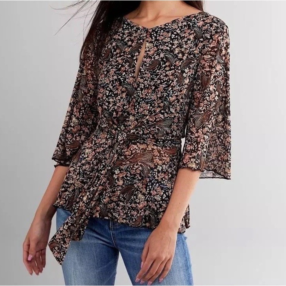 Daytrip Floral Mesh Peplum Top Shirt‎ Womens XS Dark Romantic Cottagecore Fairy